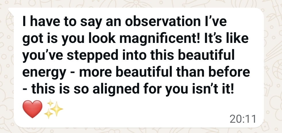 Testimonial about stepping into beautiful energy